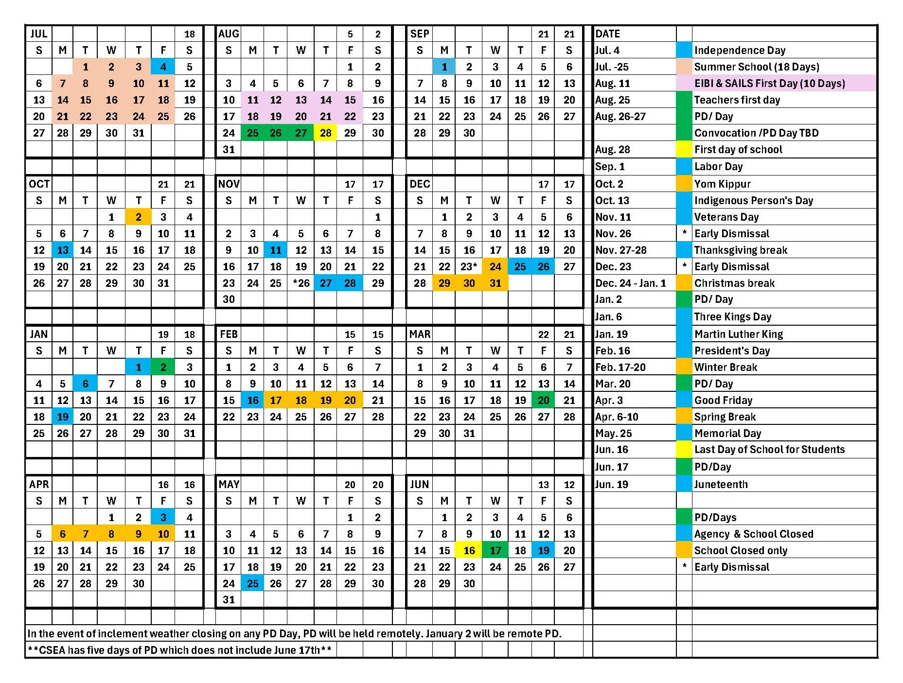 ACES 2025-2026 calendar