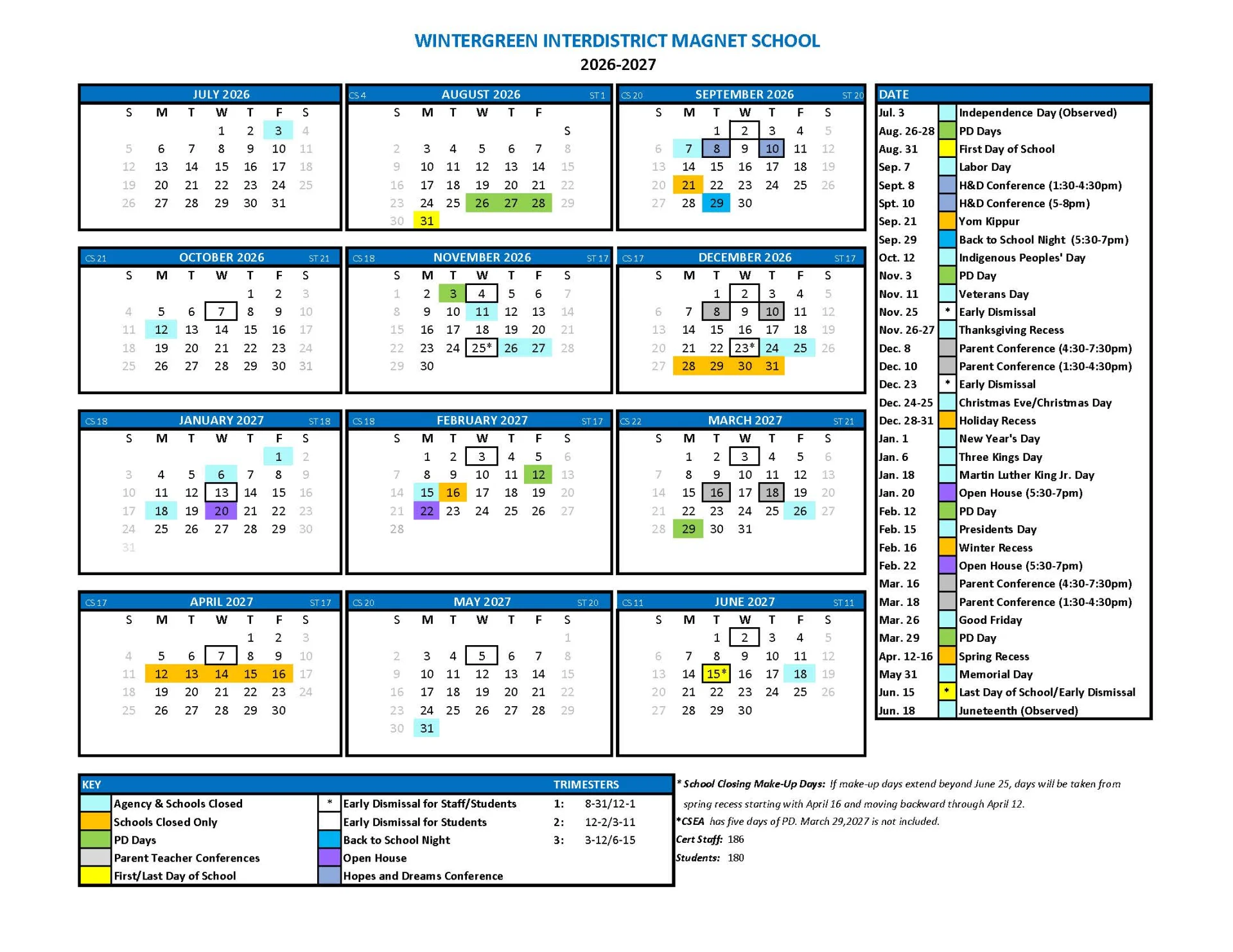 WIMS 2025-26 calendar