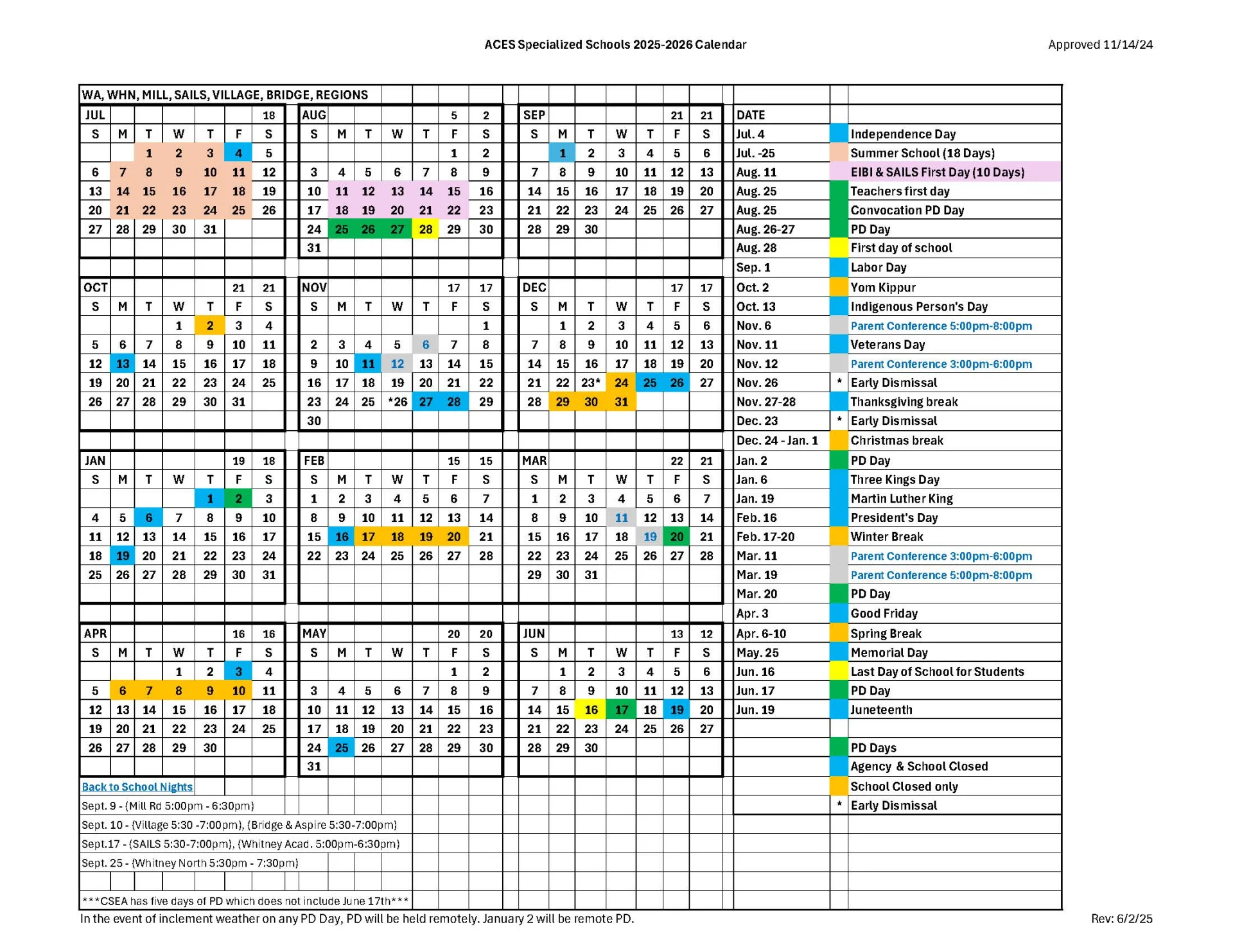 AES specialized schools 2025-26 calendar